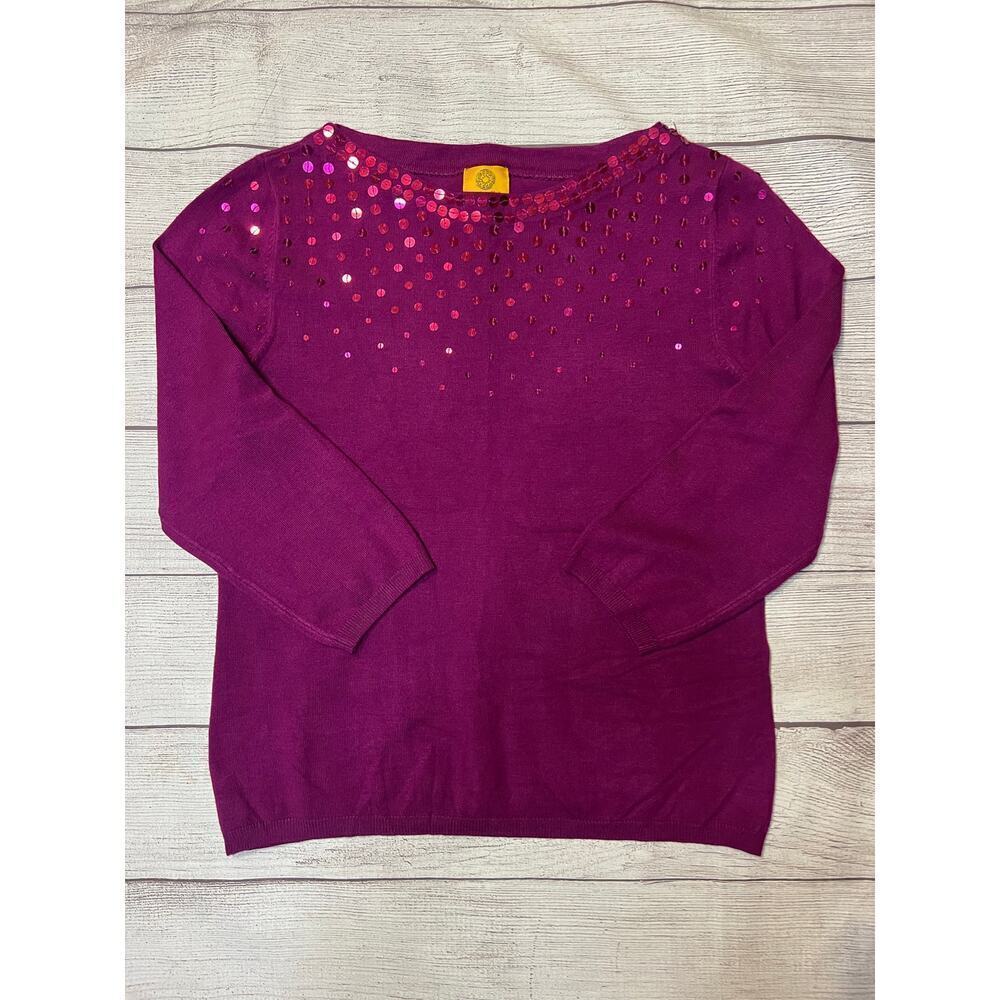 Ruby Rd‎ Petite PL Purple Sequin Sweater 3/4 Sleeve Rayon Blend
